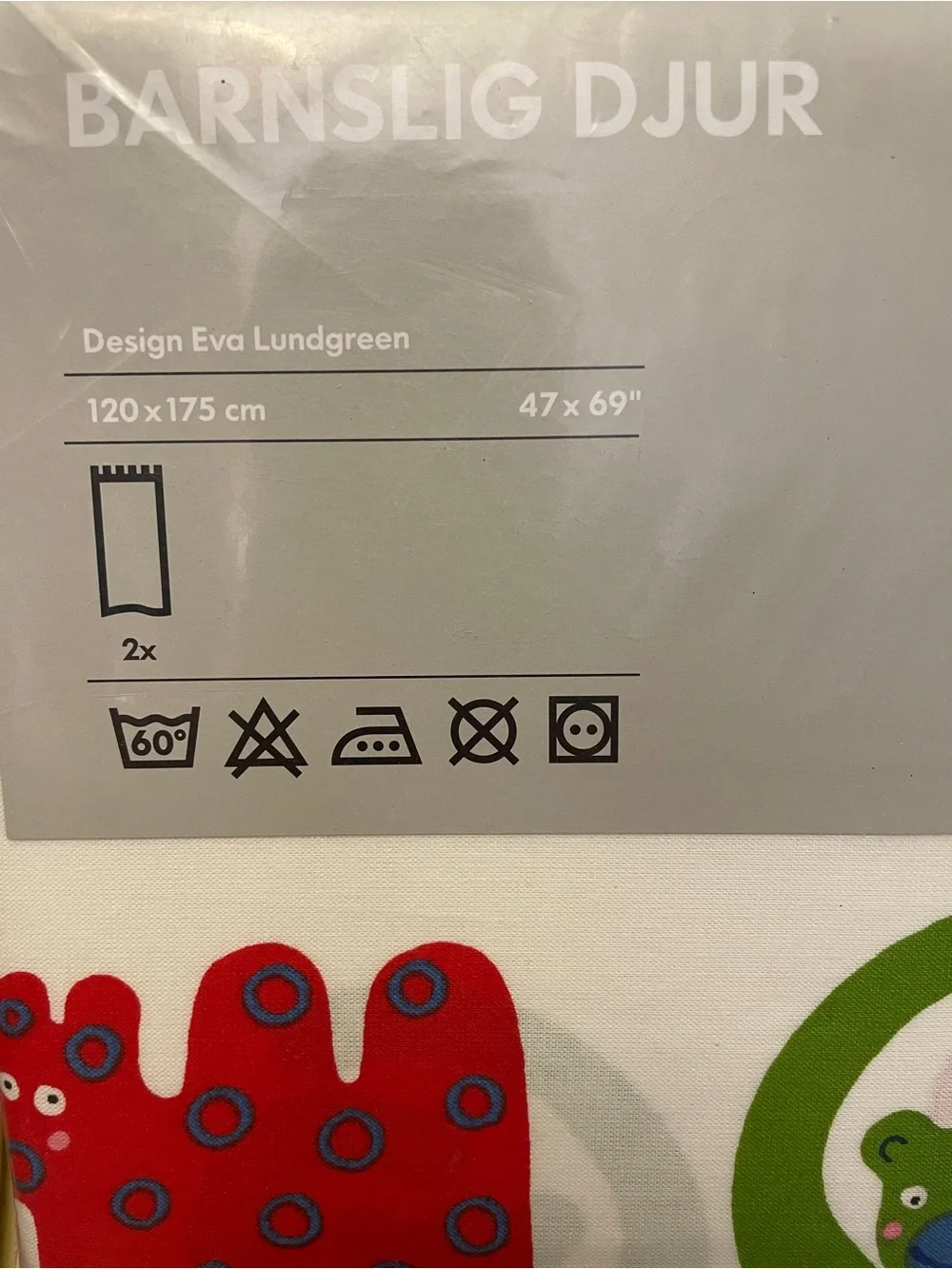IKEA Barnslig Djur Kids Curtain 2 window Panel - Colorful Animal Print